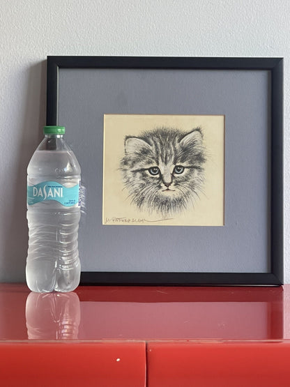 OOAK Cat Kitten Hand-Colored Pastel Lithograph Art Signed Gatterbauer Framed #22
