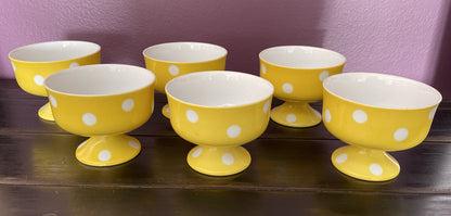 Retro Footed Porcelain Dishes Polka Dot Funky Ice Cream Fruit Dessert Set of 60