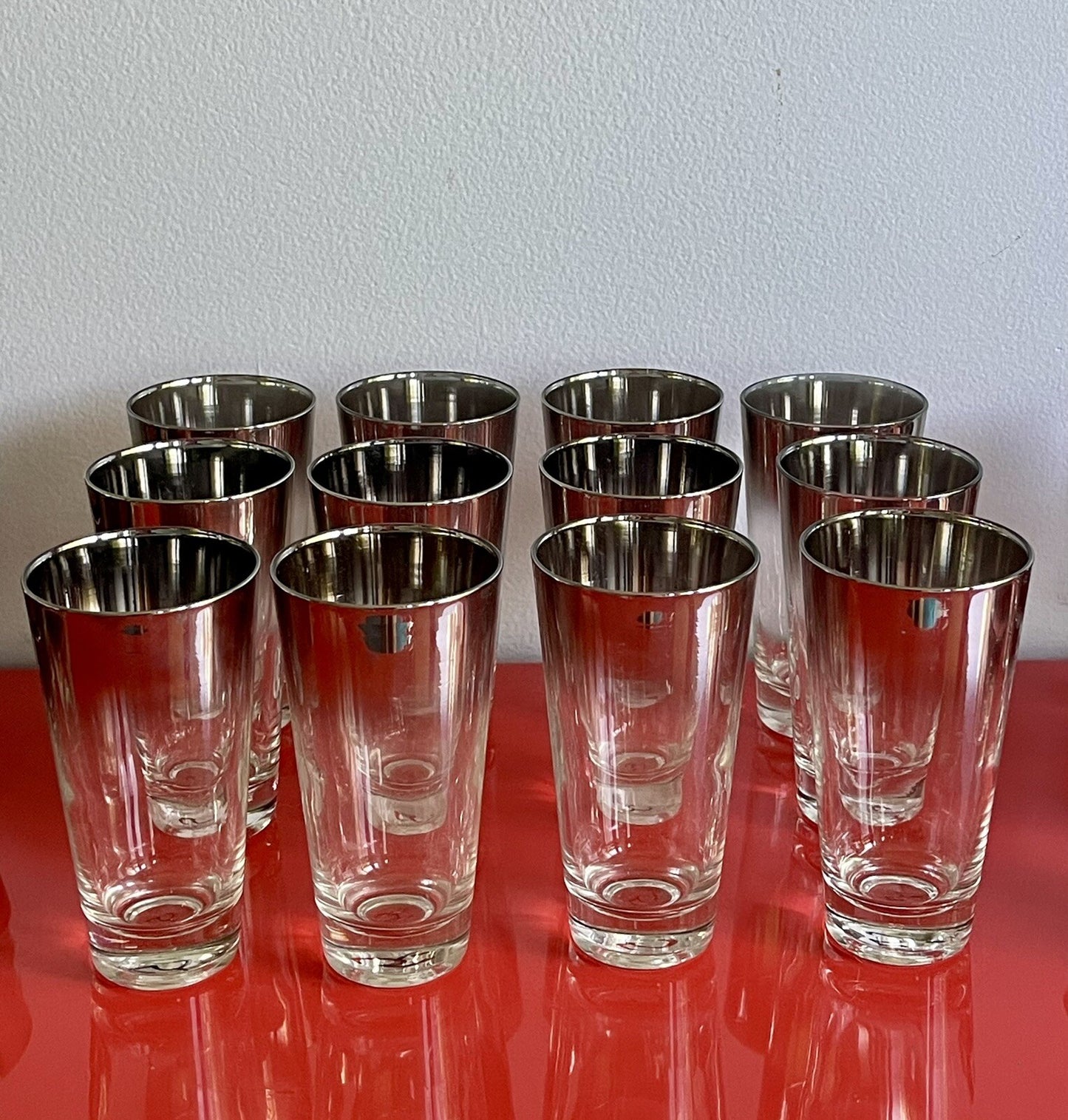 HUGE LOT Mercury Silver Fade Dorothy Thorpe Style Barware 43 Pieces 3 Sizes DECO2