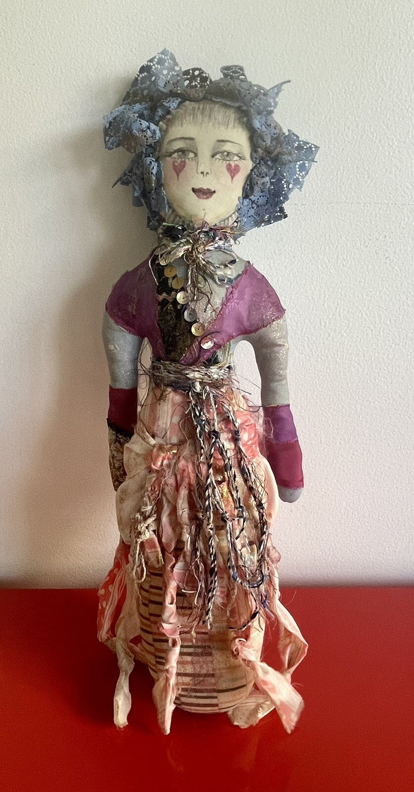 Unique 21” Fabric Doll Hard Cloth Body Hand-painted Artisan Contemporary Art0