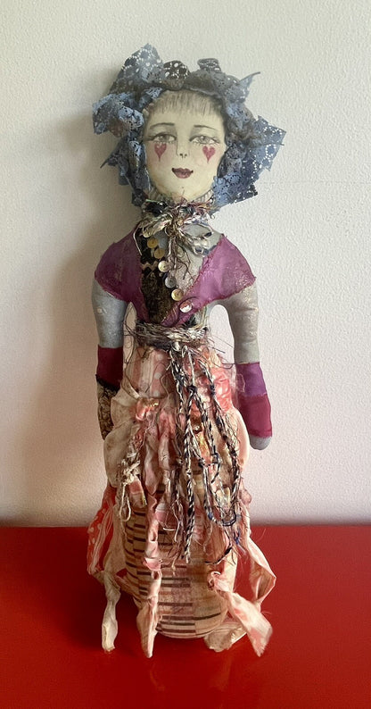 Unique 21” Fabric Doll Hard Cloth Body Hand-painted Artisan Contemporary Art0