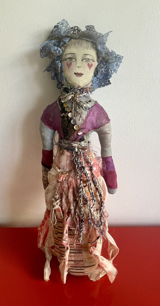 Unique 21” Fabric Doll Hard Cloth Body Hand-painted Artisan Contemporary Art0