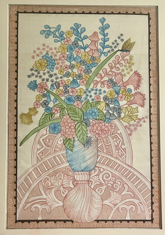 Exceptional Oversized Vintage Chinoiserie Floral Still Life Painting On Silk0