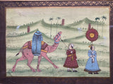 Silk Painting Pair Art ESTATE FIND Antique 19th c Rajasthan India Hunting Scenes
