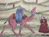 Silk Painting Pair Art ESTATE FIND Antique 19th c Rajasthan India Hunting Scenes