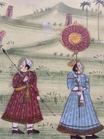 Silk Painting Pair Art ESTATE FIND Antique 19th c Rajasthan India Hunting Scenes