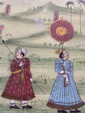 Silk Painting Pair Art ESTATE FIND Antique 19th c Rajasthan India Hunting Scenes