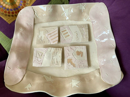 80s Sgrafitto Ceramic Studio Pottery 3D Wall Art Signed DEMERY Modernist Memphis