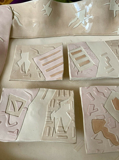 80s Sgrafitto Ceramic Studio Pottery 3D Wall Art Signed DEMERY Modernist Memphis