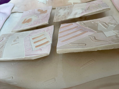 80s Sgrafitto Ceramic Studio Pottery 3D Wall Art Signed DEMERY Modernist Memphis