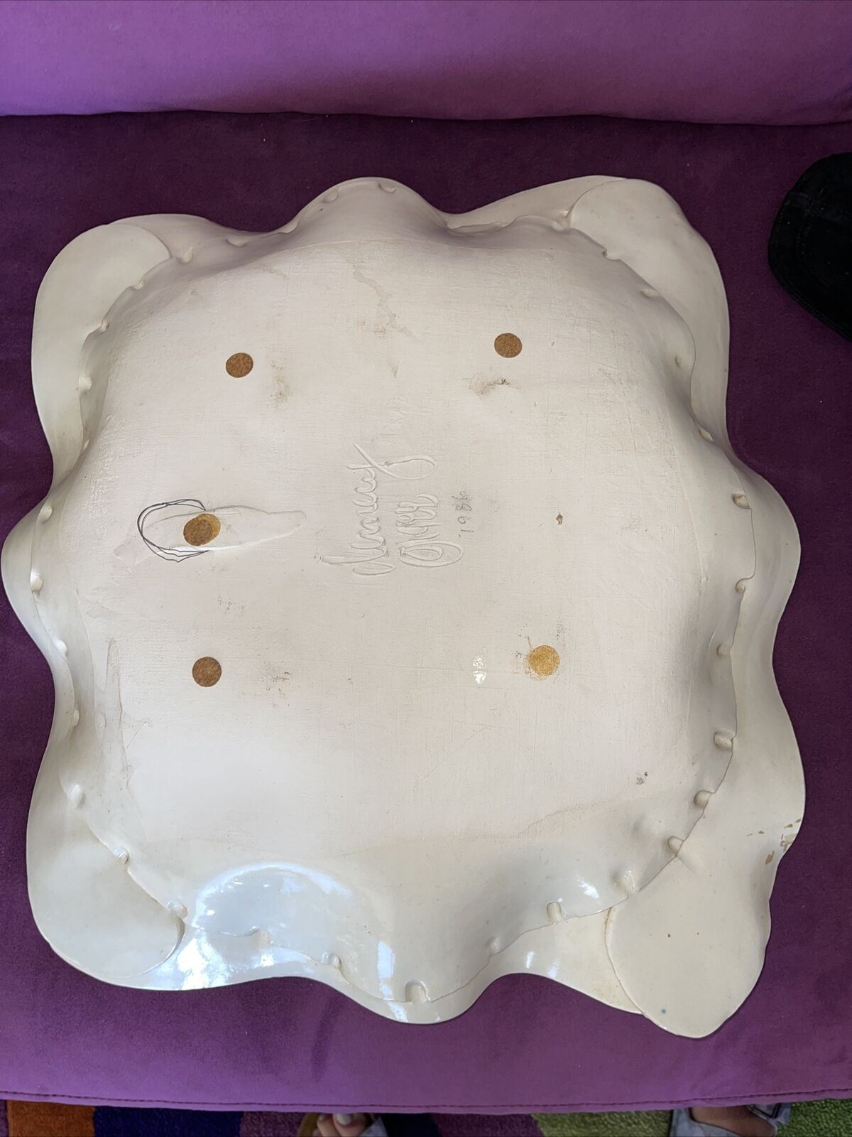 80s Sgrafitto Ceramic Studio Pottery 3D Wall Art Signed DEMERY Modernist Memphis