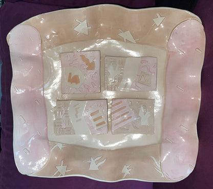 80s Sgrafitto Ceramic Studio Pottery 3D Wall Art Signed DEMERY Modernist Memphis