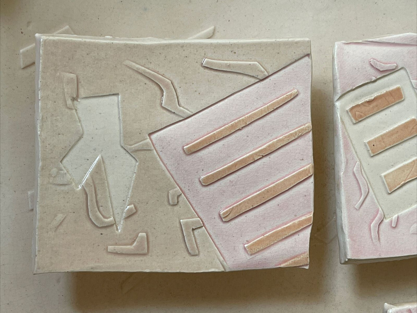 80s Sgrafitto Ceramic Studio Pottery 3D Wall Art Signed DEMERY Modernist Memphis