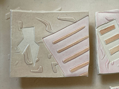 80s Sgrafitto Ceramic Studio Pottery 3D Wall Art Signed DEMERY Modernist Memphis