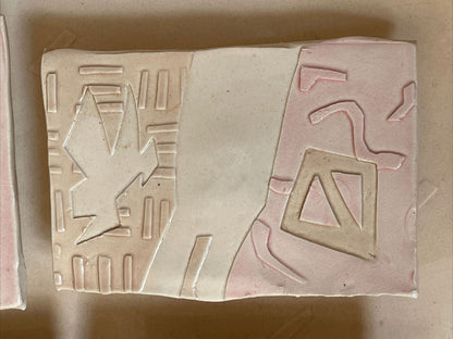 80s Sgrafitto Ceramic Studio Pottery 3D Wall Art Signed DEMERY Modernist Memphis