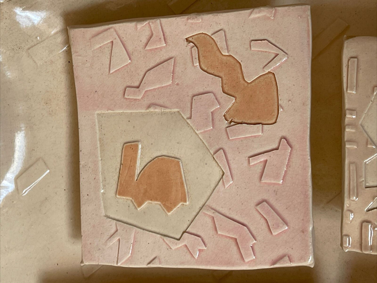 80s Sgrafitto Ceramic Studio Pottery 3D Wall Art Signed DEMERY Modernist Memphis