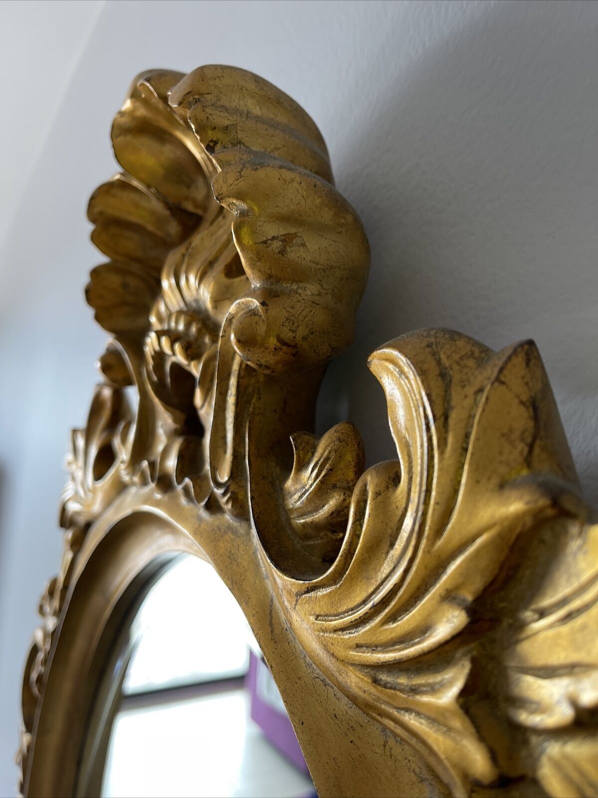 Ornate Harrison & Gil Dauphine Hand Carved Gilt Baroque Oval Mirror 37” x 25”