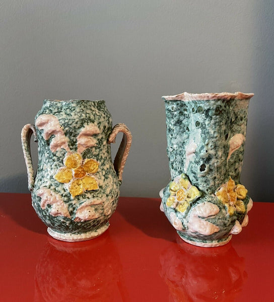 1960s 70s Vase Pair Fat Lava Glaze Raymor Fratelli Fanciullacci MCM Retro Italy