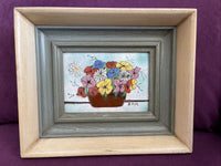 Original Enamel on Copper Painting Signed J. POLK Flower Basket Still Life MCM