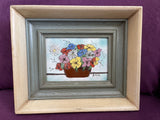 Original Enamel on Copper Painting Signed J. POLK Flower Basket Still Life MCM