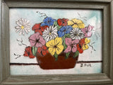 Original Enamel on Copper Painting Signed J. POLK Flower Basket Still Life MCM