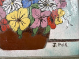 Original Enamel on Copper Painting Signed J. POLK Flower Basket Still Life MCM