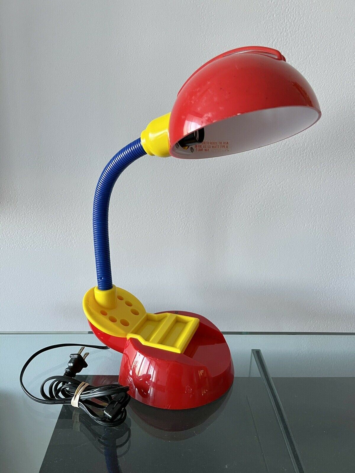 Vtg 80's Gooseneck Desk Lamp Primary Color Pen Holder Organizer Memphis Retro