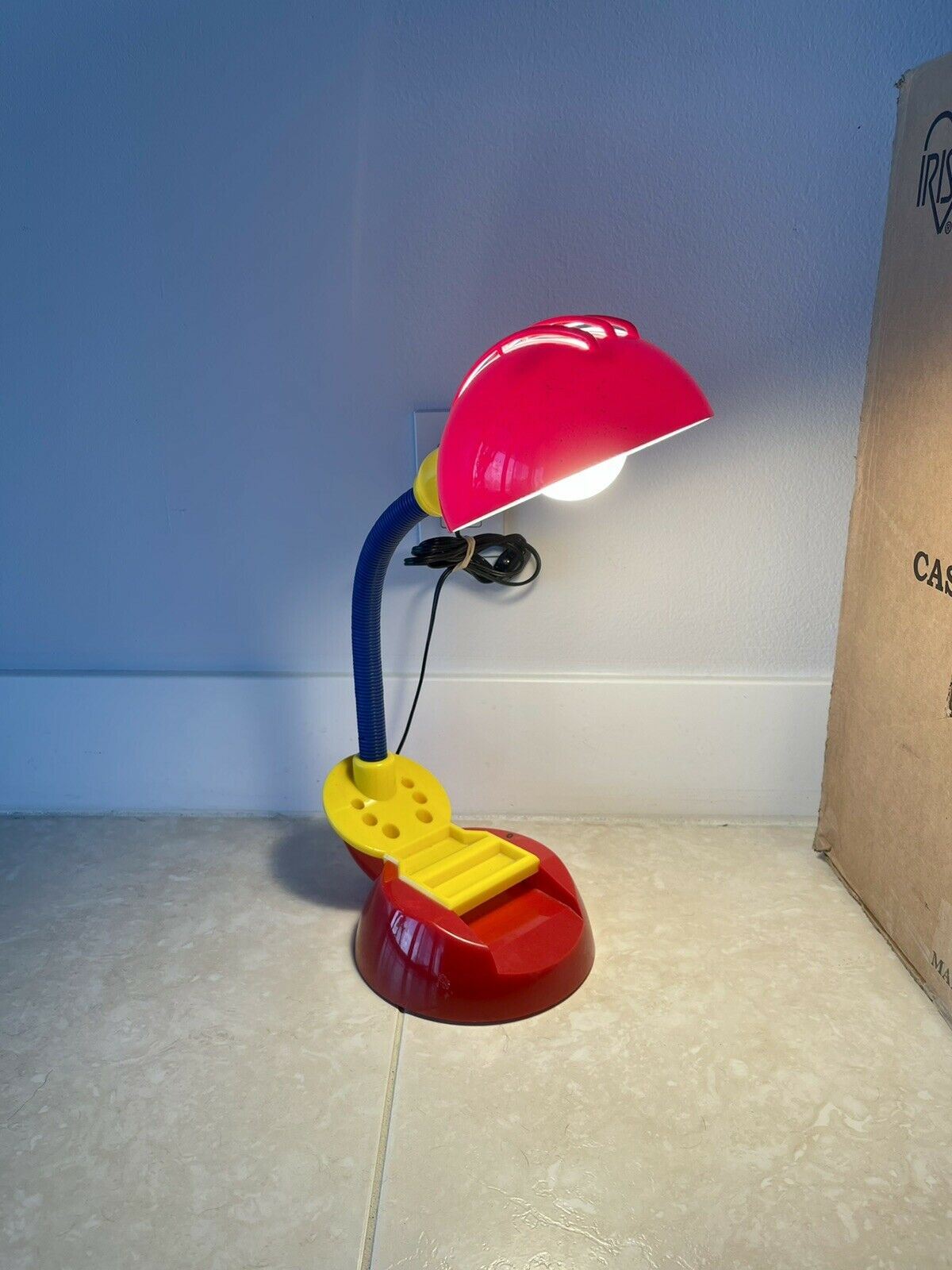 Vtg 80's Gooseneck Desk Lamp Primary Color Pen Holder Organizer Memphis Retro