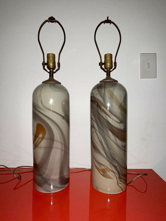 GLASSLIGHT STUDIO 1989 16” Postmodern Art Glass Table Lamps MATCHED PAIR Swirled