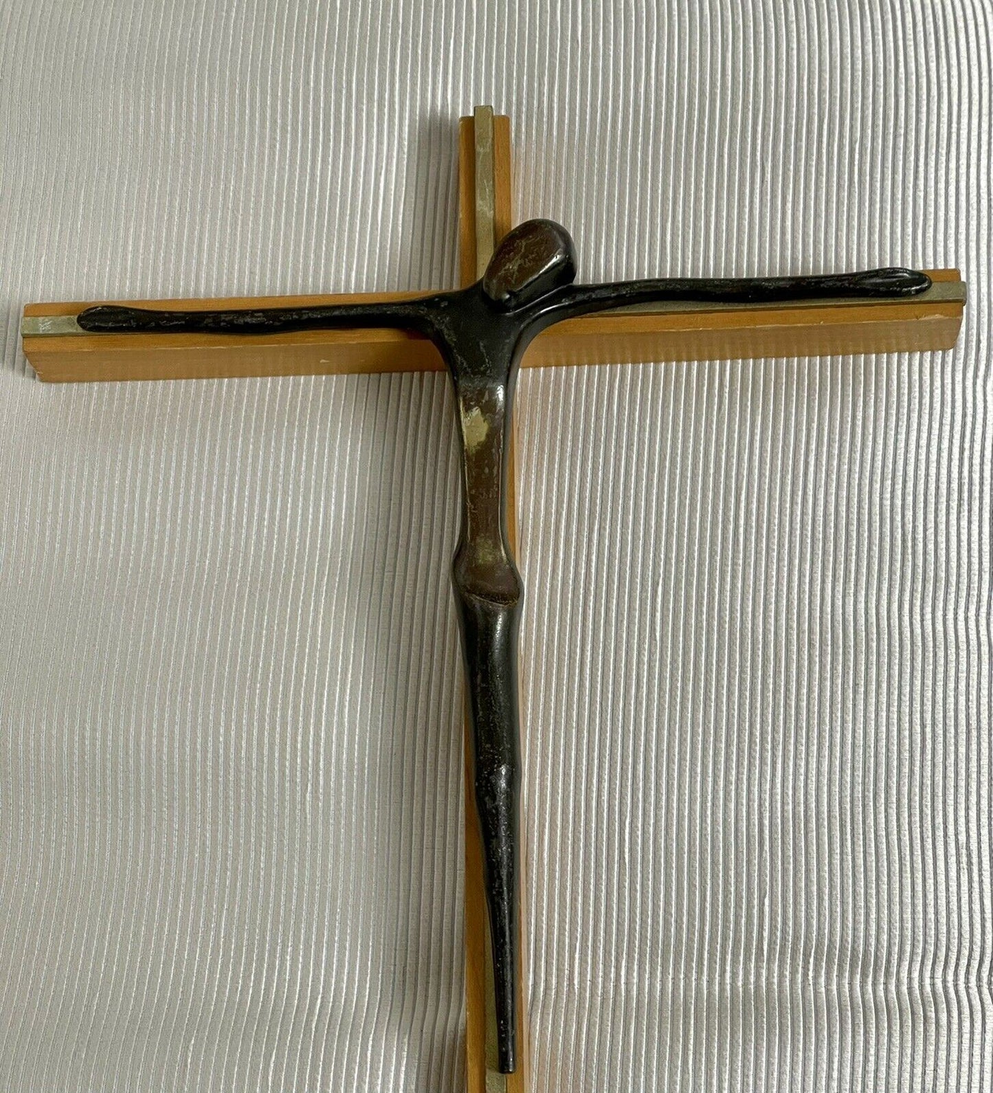 Abstract MCM Bronze Modernist Cross Art Crucifix Vintage Brutalist 15” Jesus