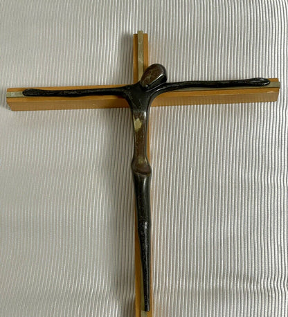 Abstract MCM Bronze Modernist Cross Art Crucifix Vintage Brutalist 15” Jesus