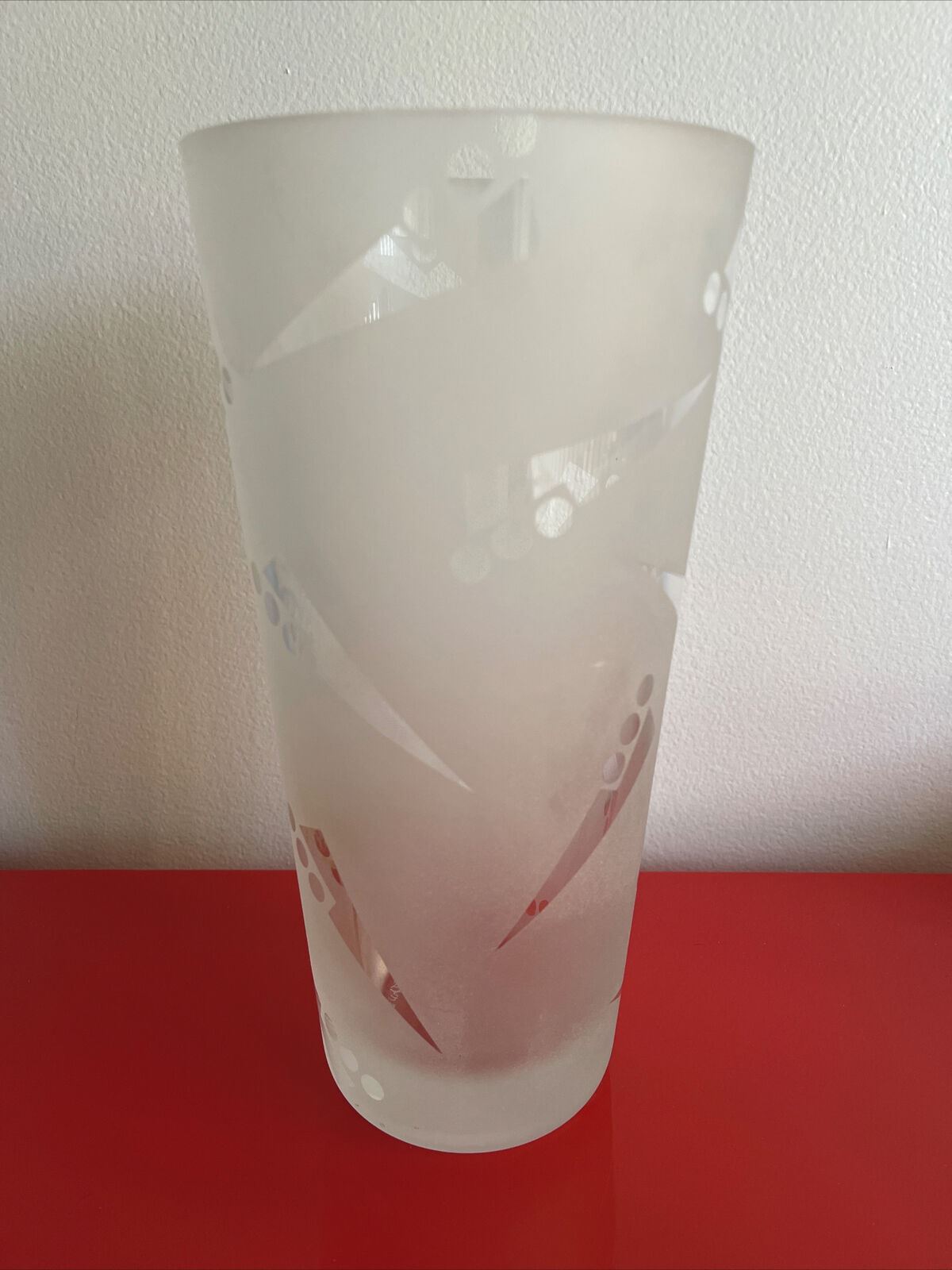 80s 90s Memphis Milano Geometric Etched Art Glass Vase Robert McCandless Pop Art
