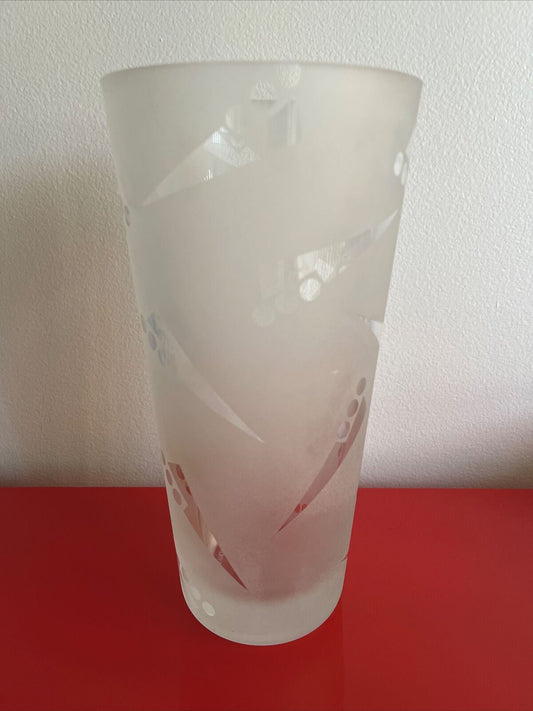80s 90s Memphis Milano Geometric Etched Art Glass Vase Robert McCandless Pop Art