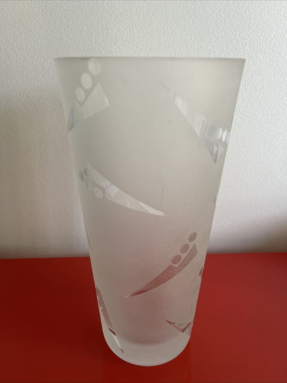 80s 90s Memphis Milano Geometric Etched Art Glass Vase Robert McCandless Pop Art