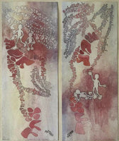 Modernist Abstract Watercolor Diptych 1979 SHEMA YISRAEL Judaica Torah