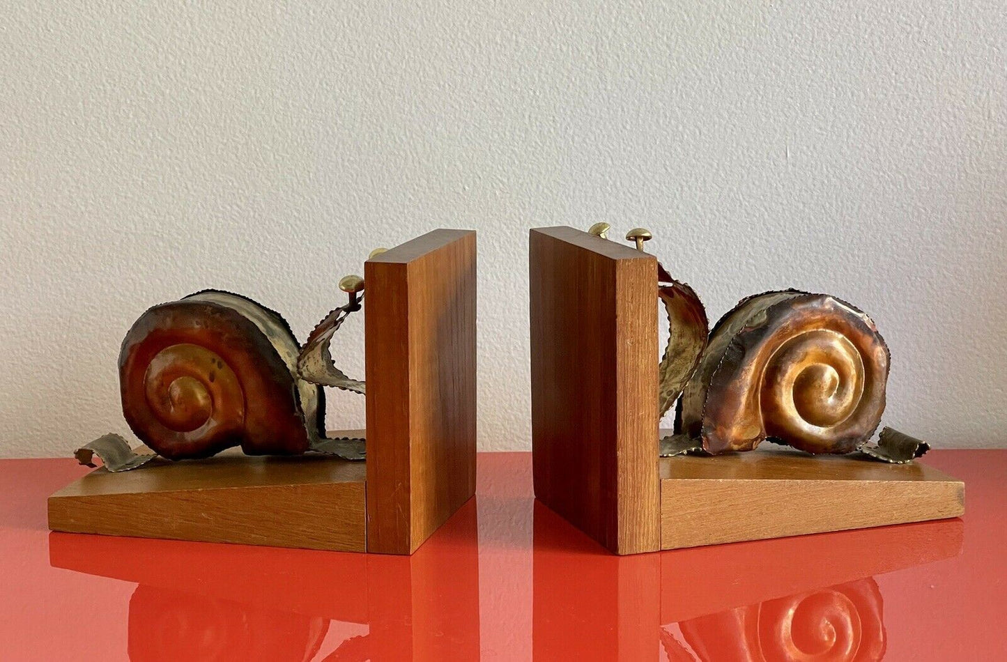 Vintage SNAIL MCM Mid Century Modern Jere Style Bookends Brutalist 60s 70s
