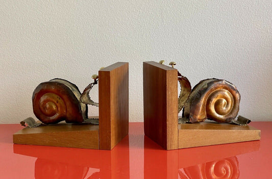 Vintage SNAIL MCM Mid Century Modern Jere Style Bookends Brutalist 60s 70s