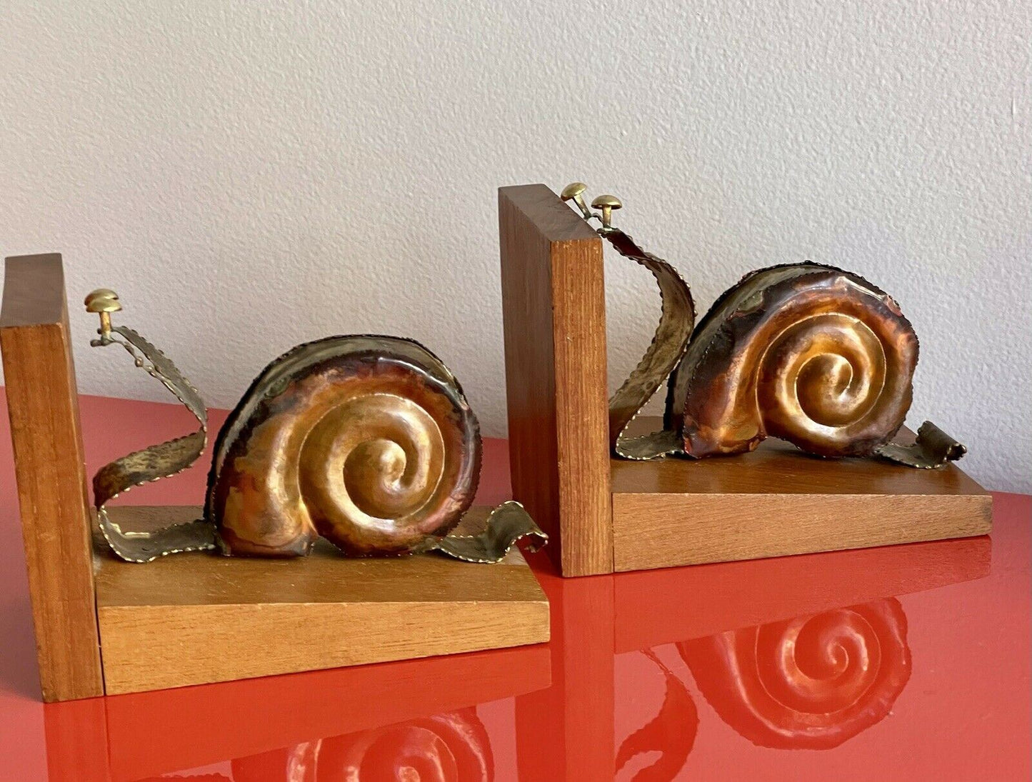 Vintage SNAIL MCM Mid Century Modern Jere Style Bookends Brutalist 60s 70s