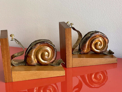 Vintage SNAIL MCM Mid Century Modern Jere Style Bookends Brutalist 60s 70s