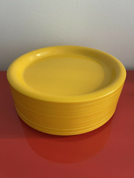 12 INGRID Chicago Sunshine Yellow Plastic Dinner Plates Circa 1970s MOD Funky
