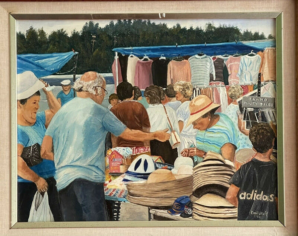“Sunday Swap Meet” Orig Painting Hyperrealism Signed Emil Steif 19” x 16” Framed