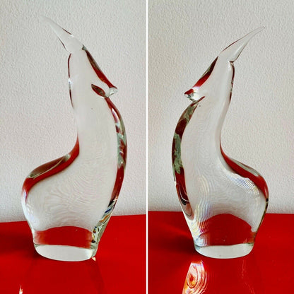 Modernist Crystal Gazelle Deco MCM Midcentury Art Glass 10.5” Tall EUC Heavy!