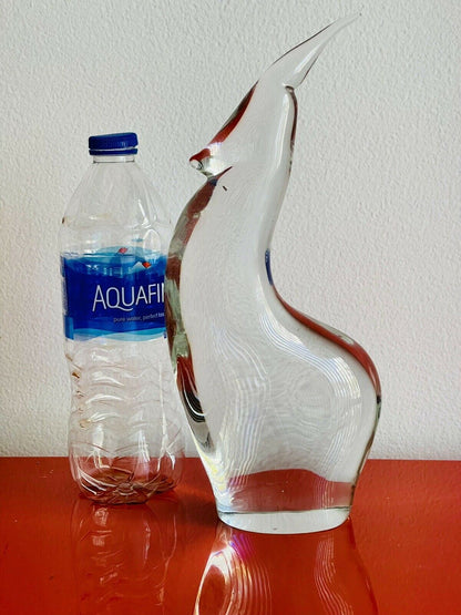 Modernist Crystal Gazelle Deco MCM Midcentury Art Glass 10.5” Tall EUC Heavy!