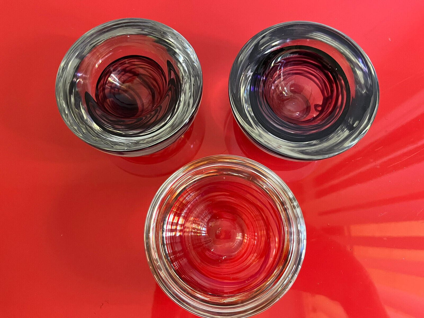 KOSTA BODA Glass Votive Candle Holders Lot of 3 Purple Red SWIRL