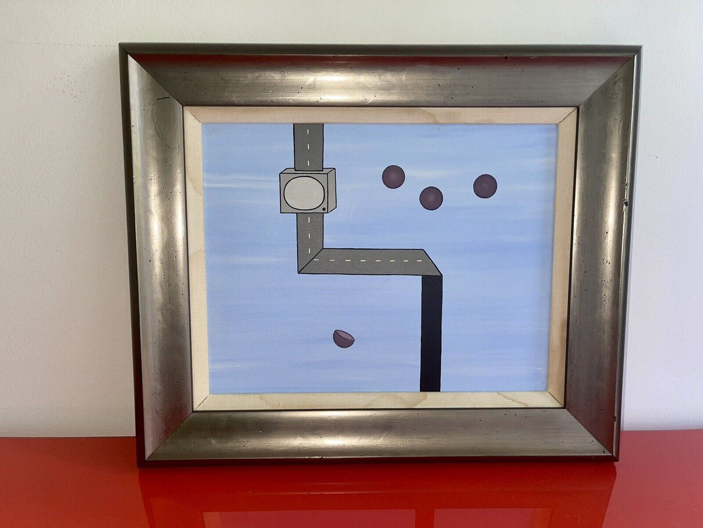 Orig Postmodern Hard Edge Painting Surrealist Cubist 18” x 15” Framed Fine Art