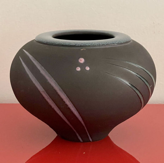 Studio Art Pottery 80s Postmodern Abstract Bulbous Raku Ceramic Vase Michael Cho