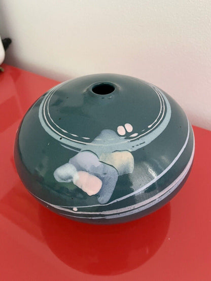 Studio Art Pottery Postmodern Abstract Bulbous Ceramic 5” Weedpot Vase Signed