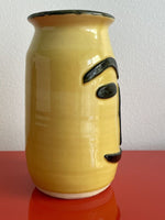 Mod Vintage MCM 1960s Hand Painted Picasso Style Art Pottery Ceramic Vase 6.5”