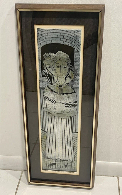 JM Barton MCM Woodblock Print Modernist “Mystery Of The Newborn” Signed AP 3/10