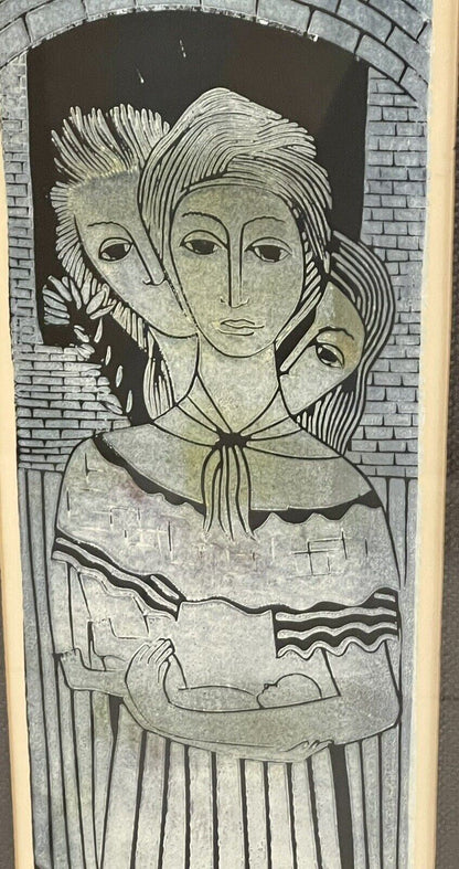 JM Barton MCM Woodblock Print Modernist “Mystery Of The Newborn” Signed AP 3/10